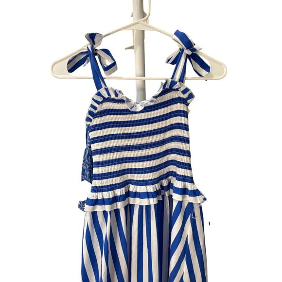 Lark + Grey Maxi Dress Blue and White Striped Tie Straps Size L Pre-owned Good - Picture 3 of 8